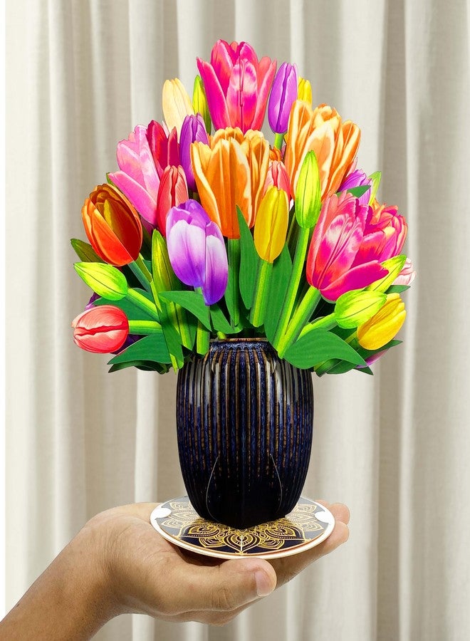Seyal Tulip Flower Pot Bouquet 3D Pop Up Card, with Detachable Paper Flower Bouquet, Gift for Birthday, Anniversary, Thank You, All Occasion - Includes Note - Image 2